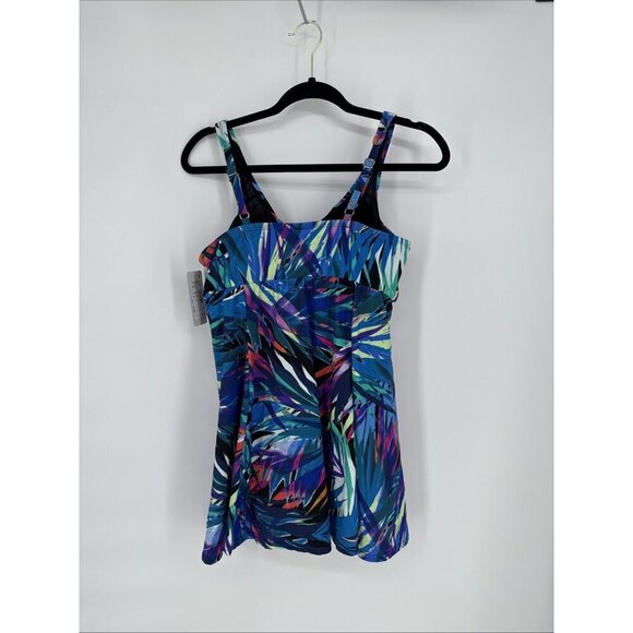 Swim Solutions Women's Size 18 Tropical Print Tummy Control Bow Front Swimdress - Picture 8 of 11